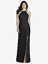 Front View Thumbnail - Black High-Neck Backless Crepe Trumpet Gown