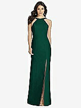 Front View Thumbnail - Hunter Green High-Neck Backless Crepe Trumpet Gown