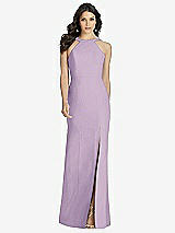 Front View Thumbnail - Pale Purple High-Neck Backless Crepe Trumpet Gown