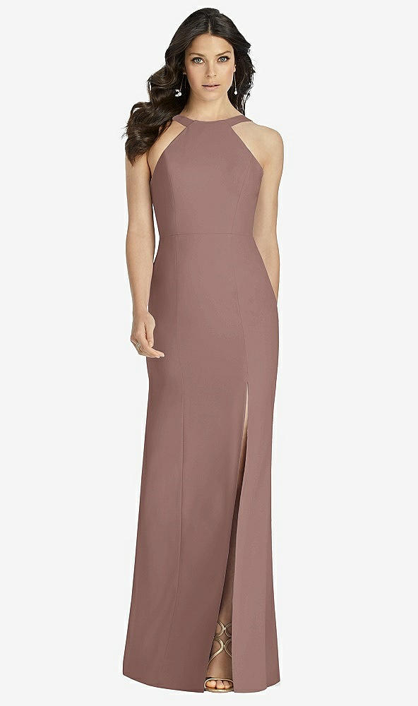 Front View - Sienna High-Neck Backless Crepe Trumpet Gown