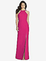 Front View Thumbnail - Think Pink High-Neck Backless Crepe Trumpet Gown