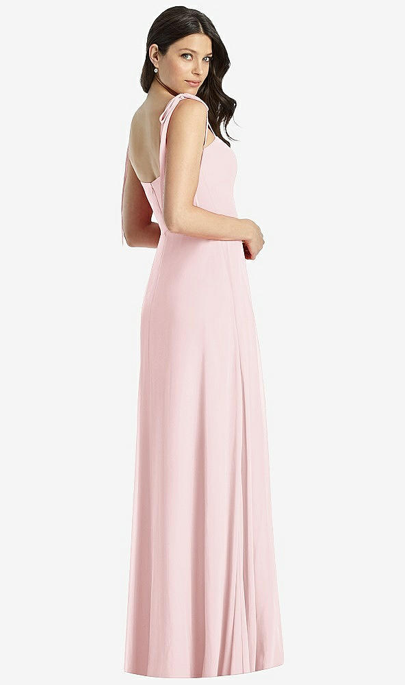 Back View - Ballet Pink Tie-Shoulder Chiffon Maxi Dress with Front Slit