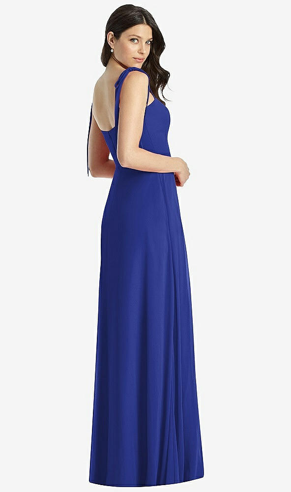 Back View - Cobalt Blue Tie-Shoulder Chiffon Maxi Dress with Front Slit