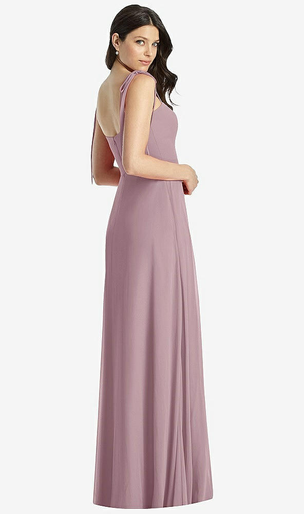 Back View - Dusty Rose Tie-Shoulder Chiffon Maxi Dress with Front Slit