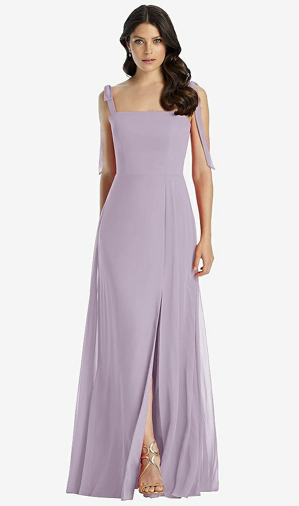 Front View - Lilac Haze Tie-Shoulder Chiffon Maxi Dress with Front Slit