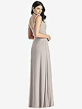 Rear View Thumbnail - Taupe Tie-Shoulder Chiffon Maxi Dress with Front Slit