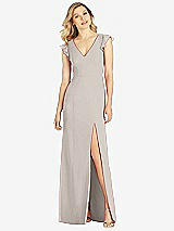 Front View Thumbnail - Taupe Ruffled Sleeve Mermaid Dress with Front Slit