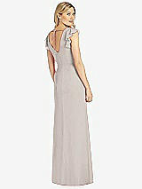 Rear View Thumbnail - Taupe Ruffled Sleeve Mermaid Dress with Front Slit