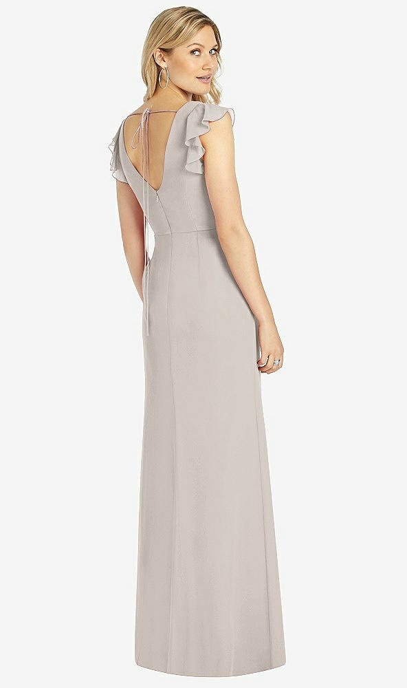 Back View - Taupe Ruffled Sleeve Mermaid Dress with Front Slit