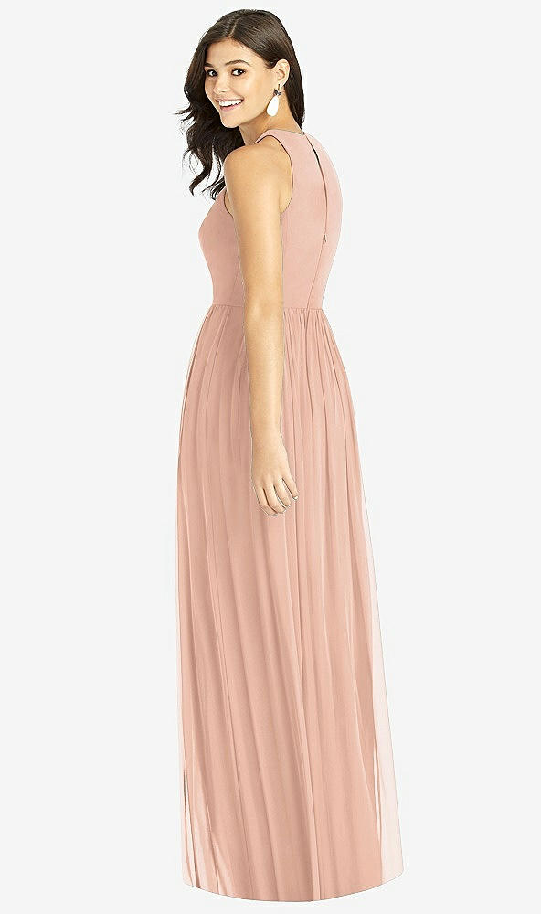 Back View - Pale Peach Shirred Skirt Jewel Neck Halter Dress with Front Slit