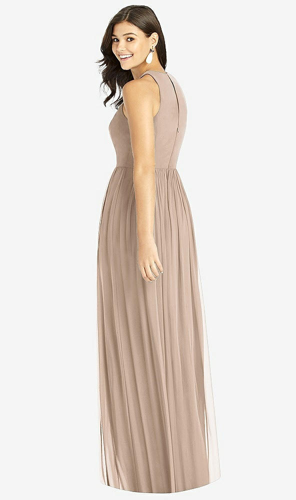 Back View - Topaz Shirred Skirt Jewel Neck Halter Dress with Front Slit