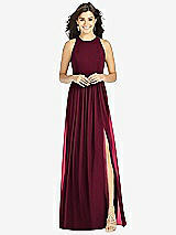 Front View Thumbnail - Cabernet Shirred Skirt Jewel Neck Halter Dress with Front Slit