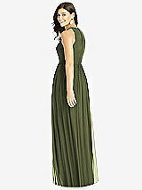 Rear View Thumbnail - Olive Green Shirred Skirt Jewel Neck Halter Dress with Front Slit
