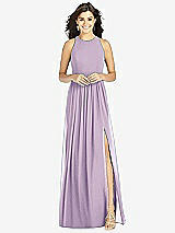 Front View Thumbnail - Pale Purple Shirred Skirt Jewel Neck Halter Dress with Front Slit