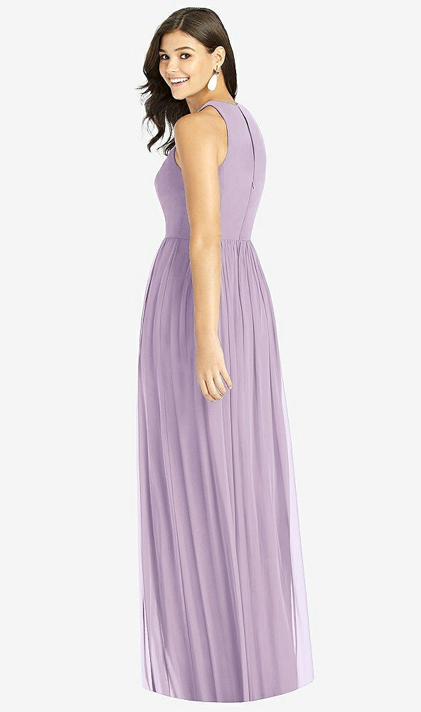 Back View - Pale Purple Shirred Skirt Jewel Neck Halter Dress with Front Slit