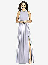 Front View Thumbnail - Silver Dove Shirred Skirt Jewel Neck Halter Dress with Front Slit