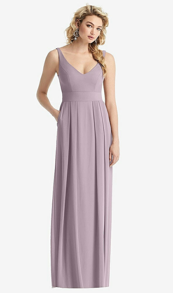 Front View - Lilac Dusk Sleeveless Pleated Skirt Maxi Dress with Pockets
