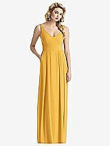 Front View Thumbnail - NYC Yellow Sleeveless Pleated Skirt Maxi Dress with Pockets