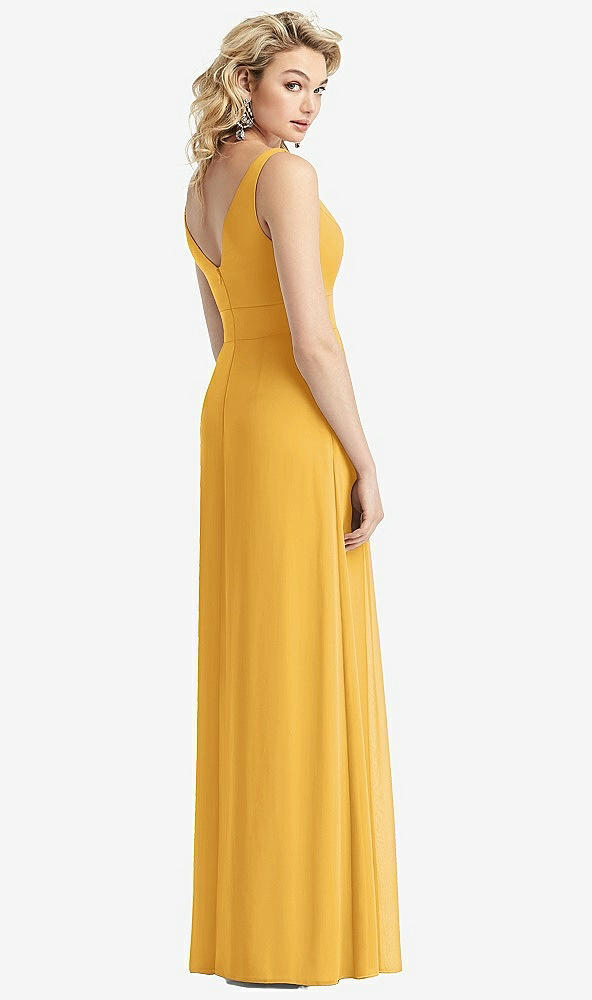 Back View - NYC Yellow Sleeveless Pleated Skirt Maxi Dress with Pockets