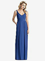 Front View Thumbnail - Classic Blue Sleeveless Pleated Skirt Maxi Dress with Pockets