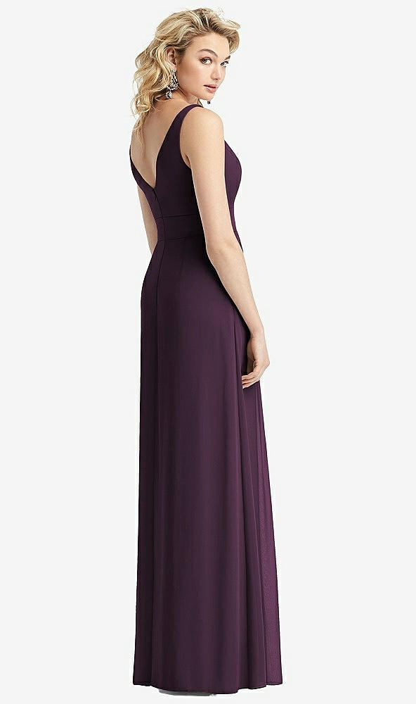 Back View - Aubergine Sleeveless Pleated Skirt Maxi Dress with Pockets