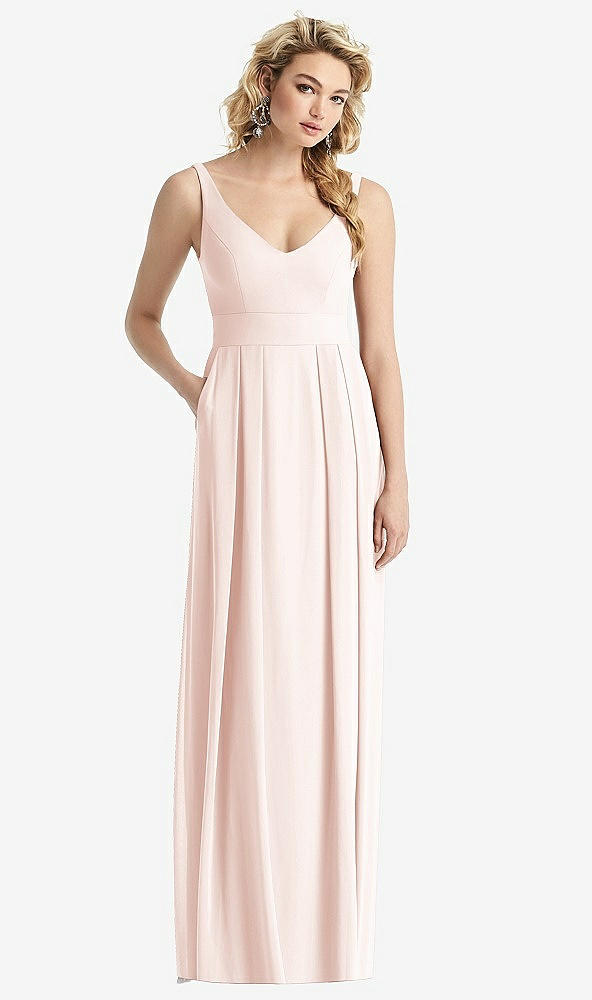 Front View - Blush Sleeveless Pleated Skirt Maxi Dress with Pockets