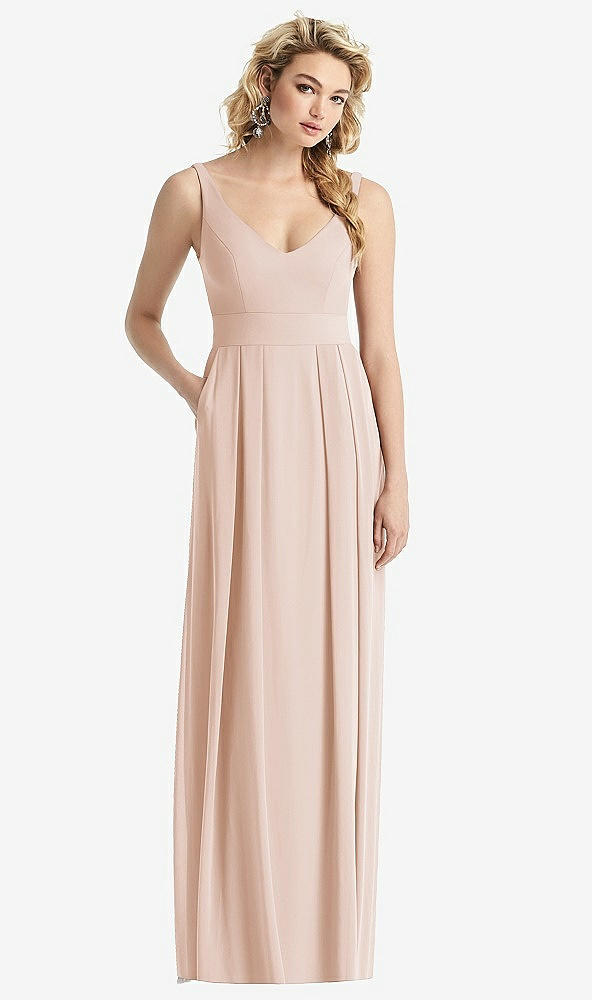 Front View - Cameo Sleeveless Pleated Skirt Maxi Dress with Pockets