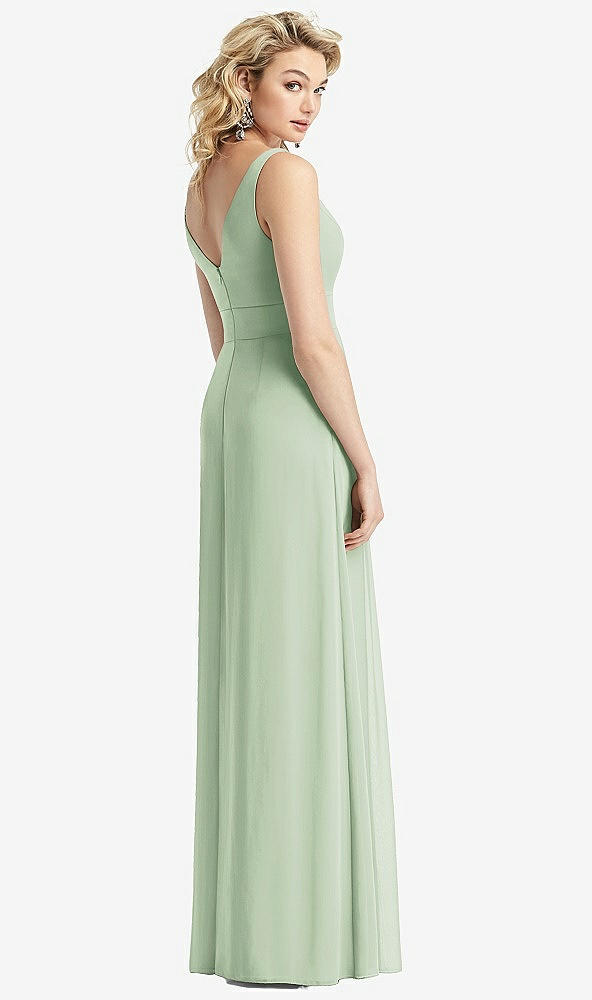 Back View - Celadon Sleeveless Pleated Skirt Maxi Dress with Pockets