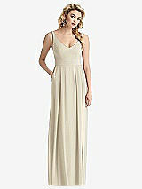 Front View Thumbnail - Champagne Sleeveless Pleated Skirt Maxi Dress with Pockets