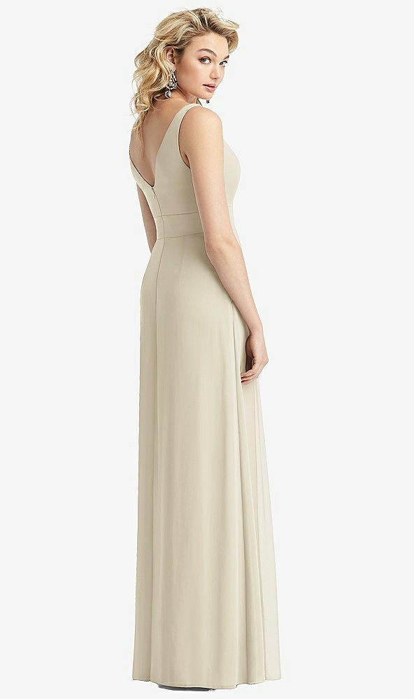 Back View - Champagne Sleeveless Pleated Skirt Maxi Dress with Pockets