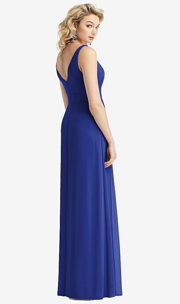 Back View - Cobalt Blue Sleeveless Pleated Skirt Maxi Dress with Pockets