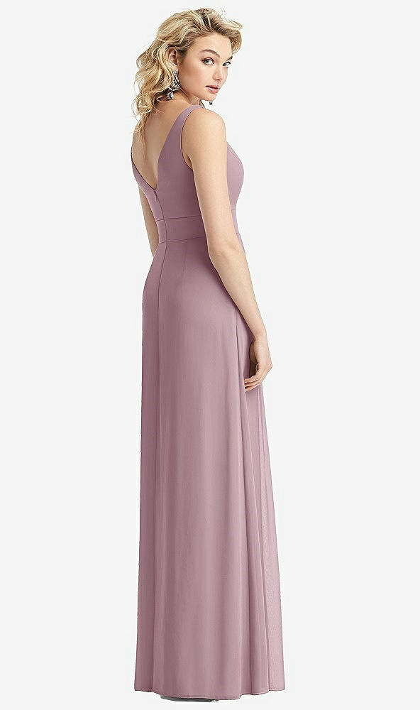 Back View - Dusty Rose Sleeveless Pleated Skirt Maxi Dress with Pockets