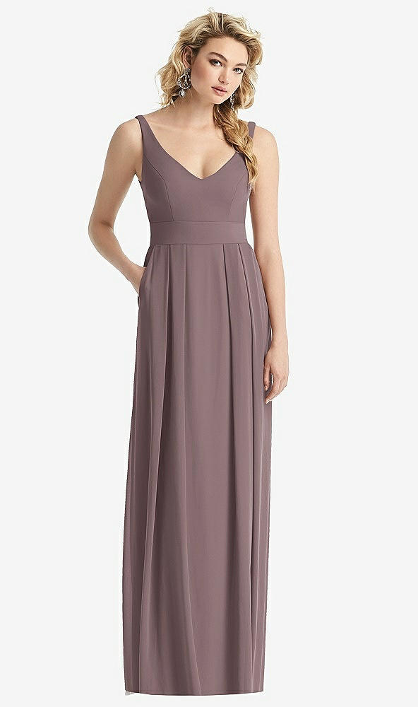 Front View - French Truffle Sleeveless Pleated Skirt Maxi Dress with Pockets