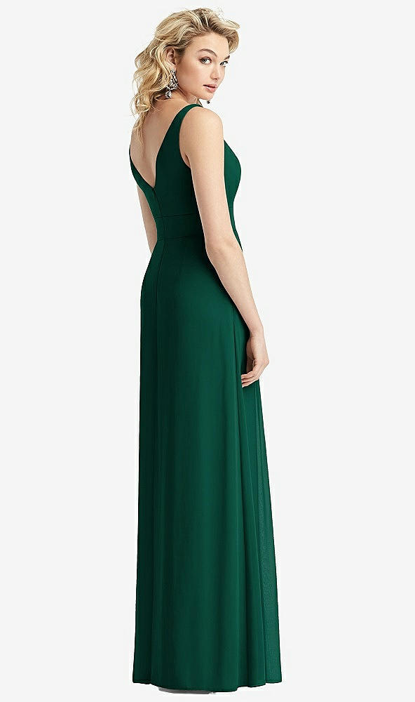 Back View - Hunter Green Sleeveless Pleated Skirt Maxi Dress with Pockets