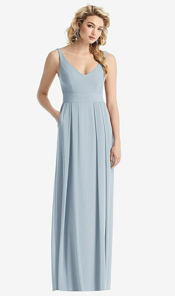 Front View - Mist Sleeveless Pleated Skirt Maxi Dress with Pockets