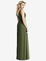 Rear View Thumbnail - Olive Green Sleeveless Pleated Skirt Maxi Dress with Pockets