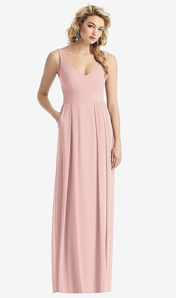 Front View - Rose - PANTONE Rose Quartz Sleeveless Pleated Skirt Maxi Dress with Pockets
