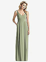 Front View Thumbnail - Sage Sleeveless Pleated Skirt Maxi Dress with Pockets