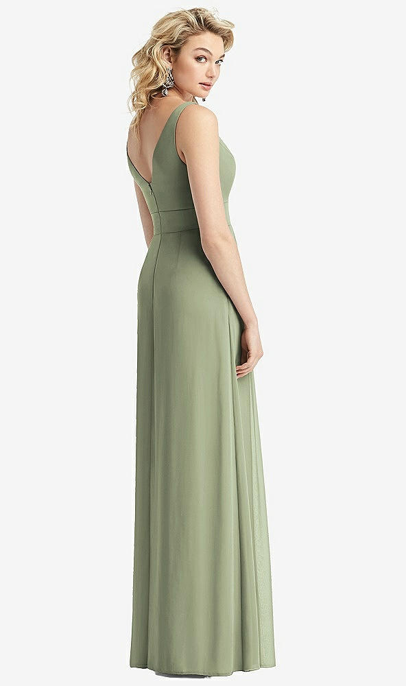 Back View - Sage Sleeveless Pleated Skirt Maxi Dress with Pockets