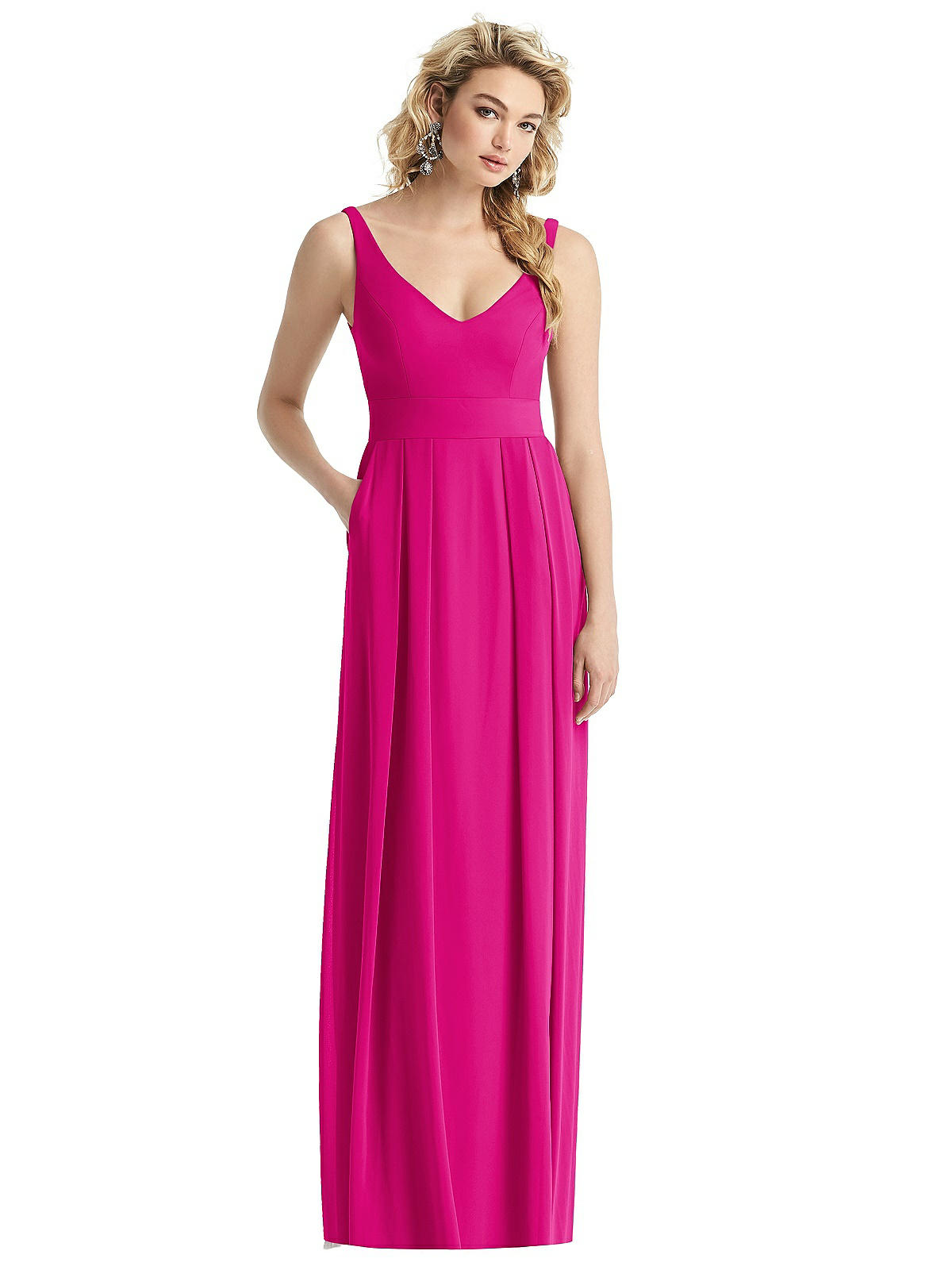 Sleeveless Pleated Skirt Maxi Bridesmaid Dress With Pockets In