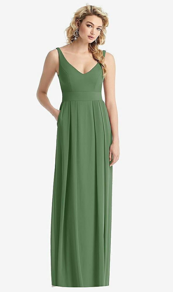 Front View - Vineyard Green Sleeveless Pleated Skirt Maxi Dress with Pockets