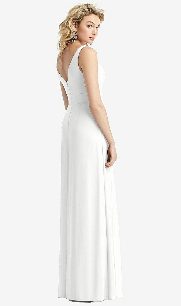Back View - White Sleeveless Pleated Skirt Maxi Dress with Pockets
