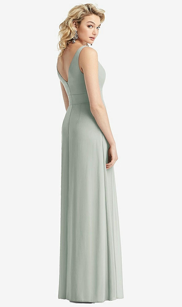 Back View - Willow Green Sleeveless Pleated Skirt Maxi Dress with Pockets