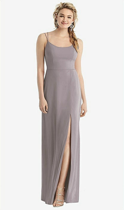 Cowl back Double Strap Maxi Bridesmaid Dress With Side Slit In