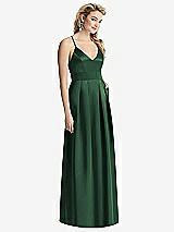 Front View Thumbnail - Hampton Green Pleated Skirt Satin Maxi Dress with Pockets