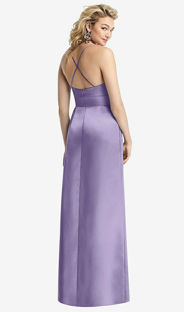 Back View - Passion Pleated Skirt Satin Maxi Dress with Pockets