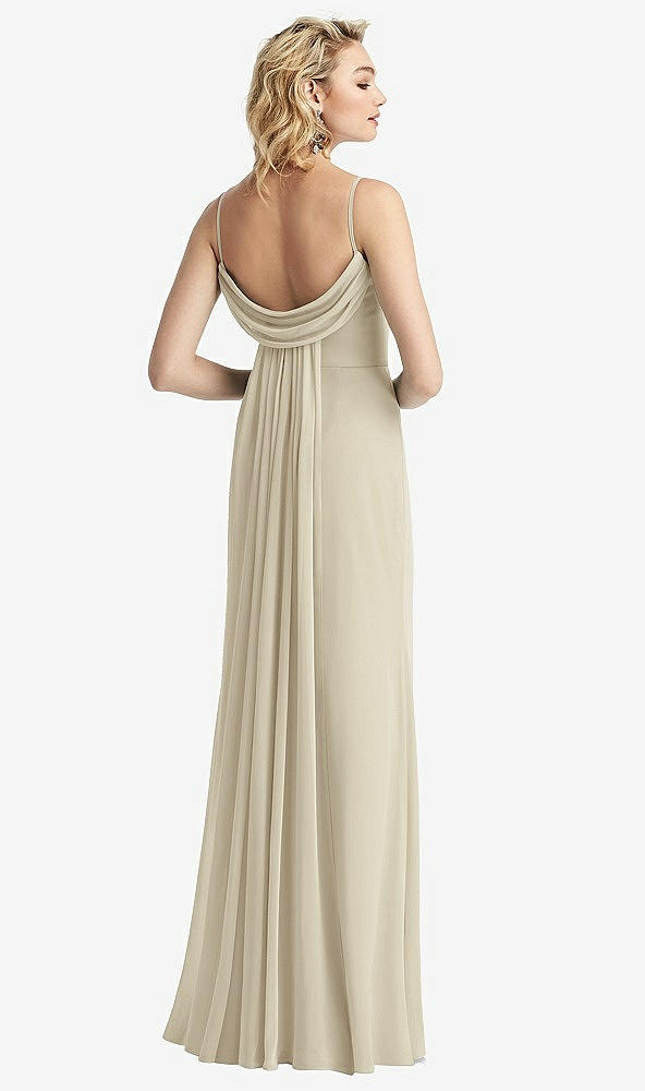 Front View - Champagne Shirred Sash Cowl-Back Chiffon Trumpet Gown