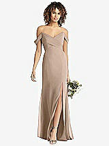 Front View Thumbnail - Topaz Off-the-Shoulder Criss Cross Bodice Trumpet Gown