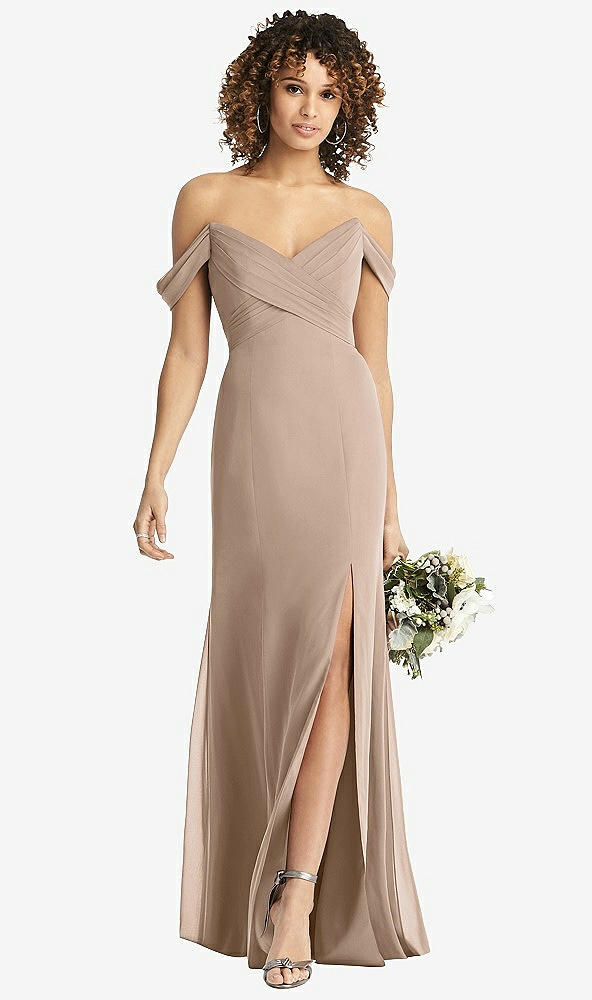 Front View - Topaz Off-the-Shoulder Criss Cross Bodice Trumpet Gown