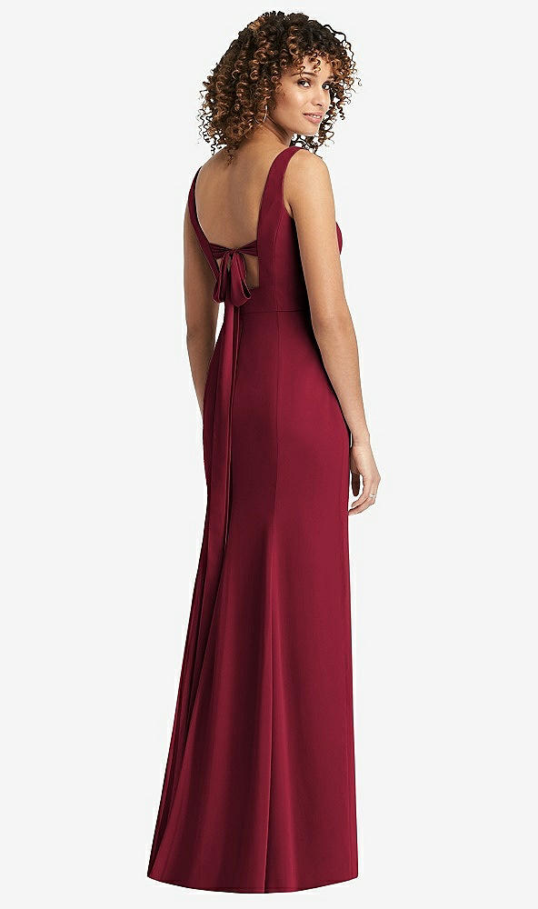 Front View - Burgundy Sleeveless Tie Back Chiffon Trumpet Gown
